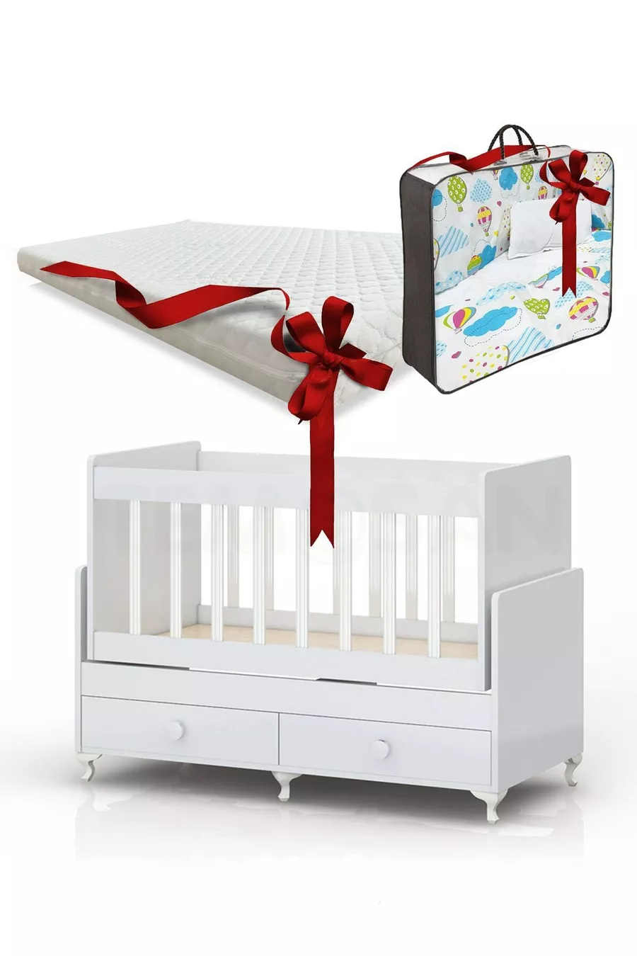 Berceau à bascule pour maman, gris avec set de sommeil, lit avec tiroirs X