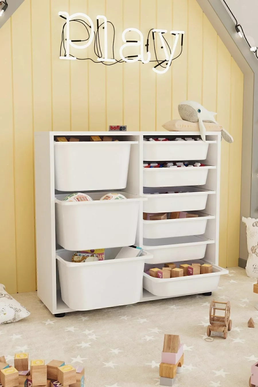 9-Basket Cabinet Multi-Purpose Cabinet Toy Cabinet Pistachio White