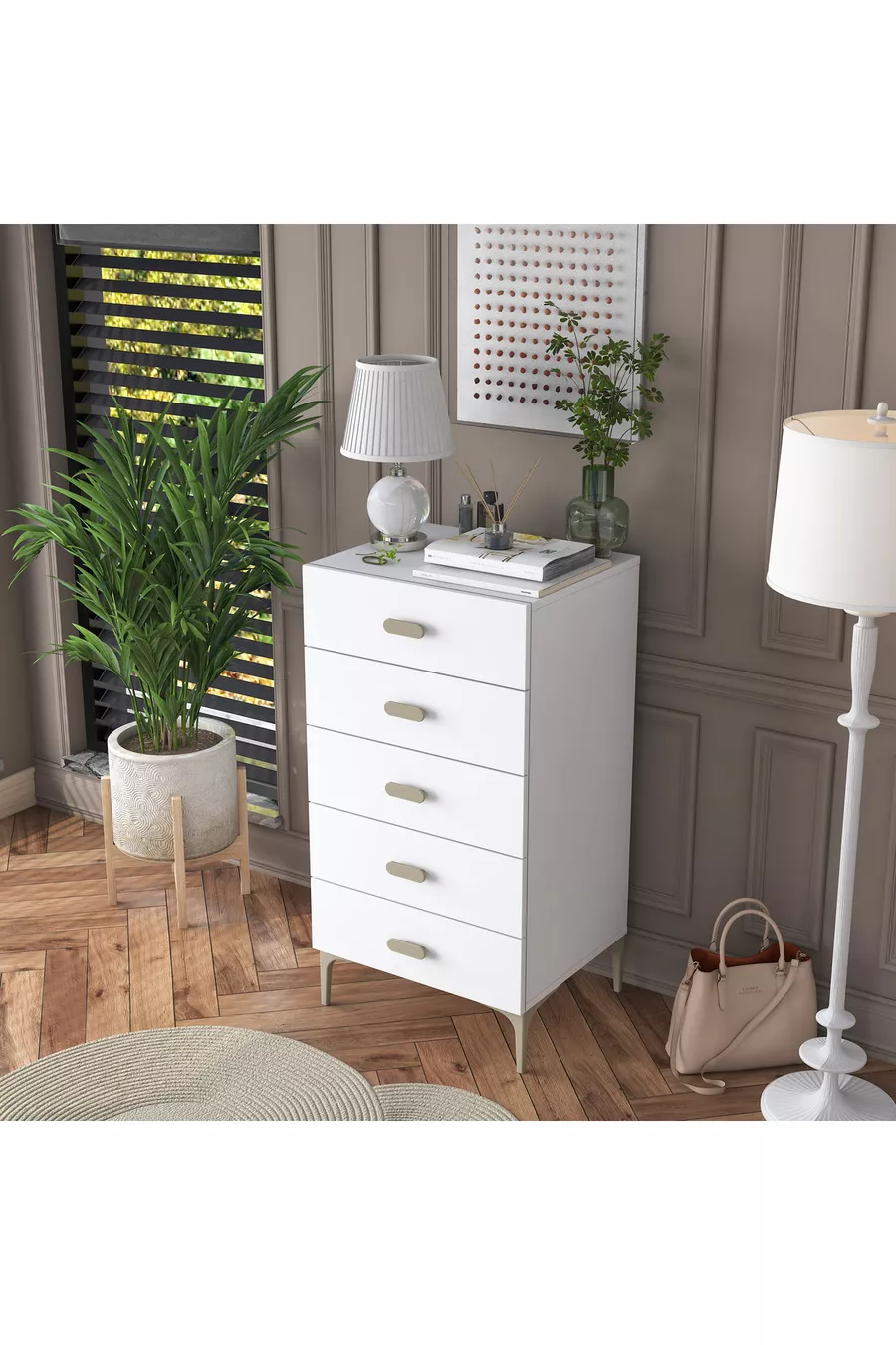 Rani Kommode mit 5 Schubladen Schlafzimmer Babyzimmer Weiß