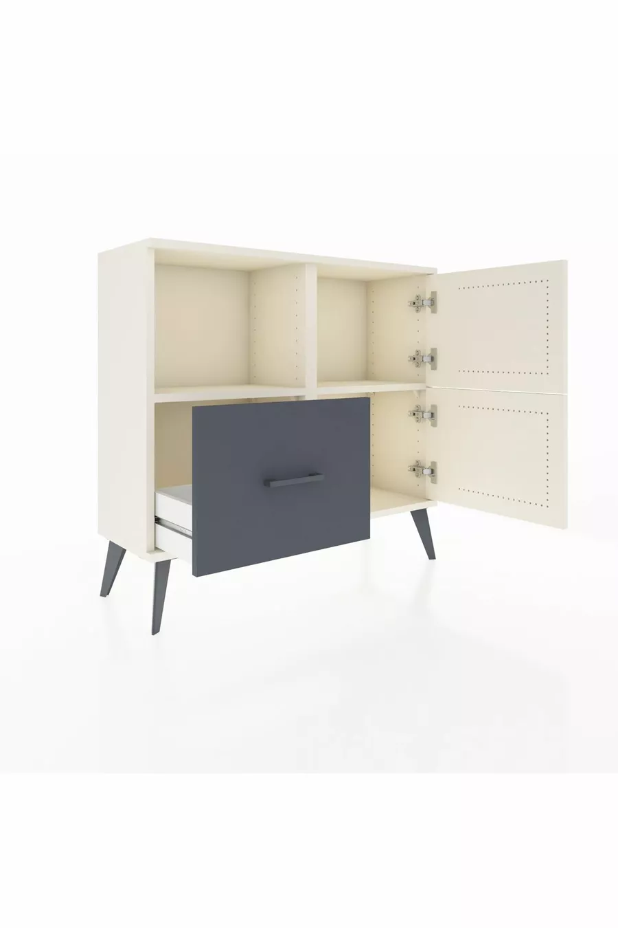 Comò Arges con 2 Ripiani, 1 Cassetto e 2 Ante, Pietra di Luna/Antracite