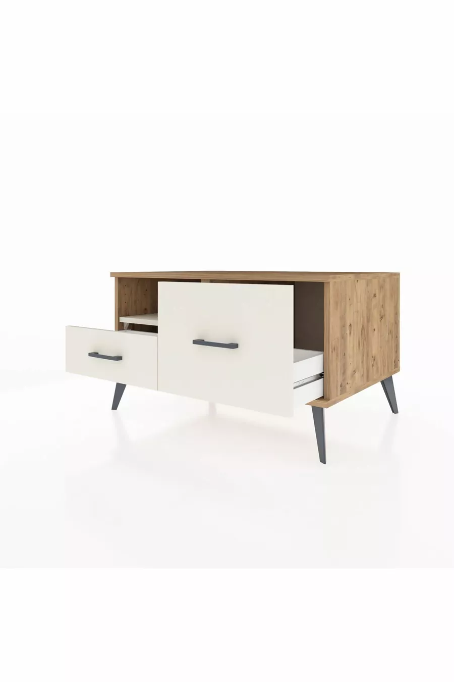 Commode Kronos à une étagère et 2 tiroirs en pin et pierre de lave
