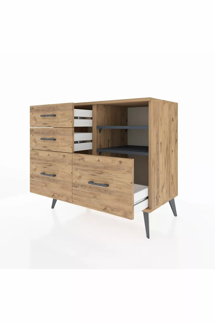 Hyperion Dresser 2 Shelves 4 Drawers Pine-Anthracite/Pine
