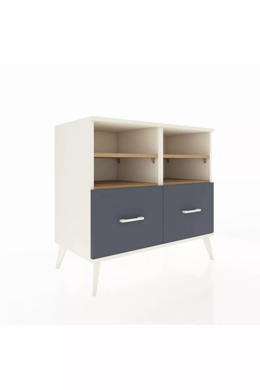 Commode Hyperion 4 étagères 2 tiroirs Pierre de Lune-Pin/Anthracite