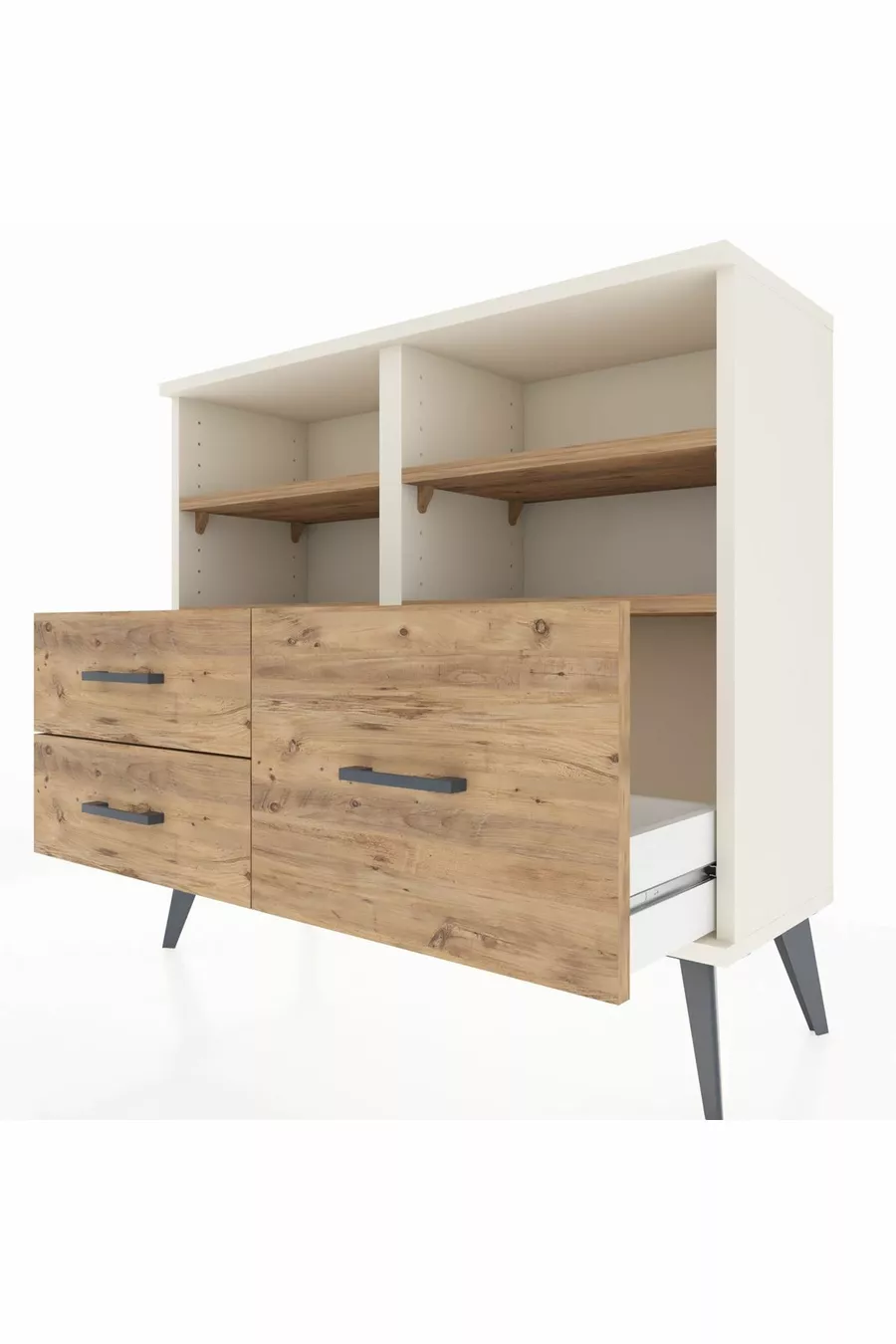 Commode Arges 4 étagères 3 tiroirs Pierre de lune-Pin