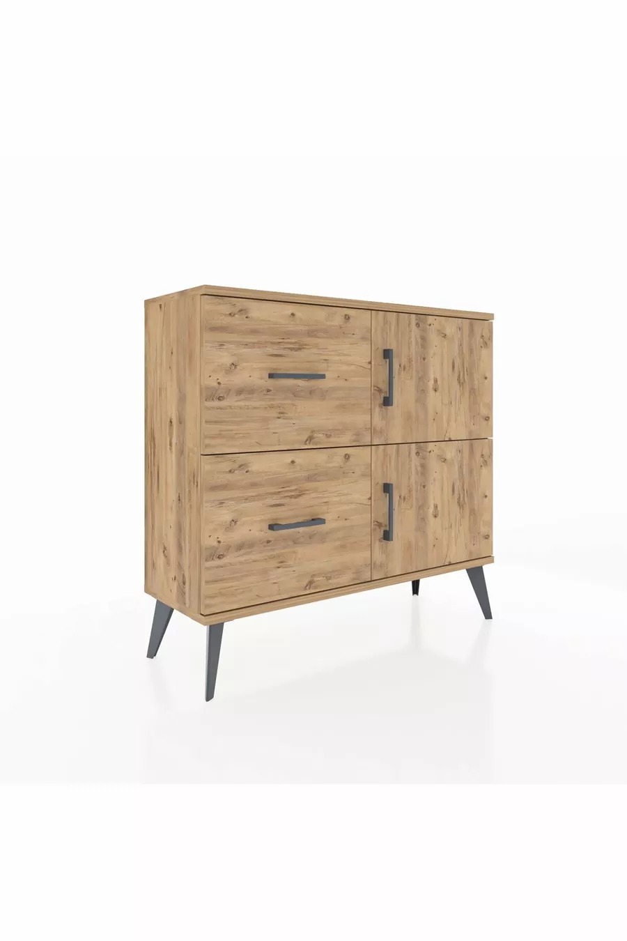Commode Arges avec une étagère, 2 tiroirs et 2 portes, pin-pin