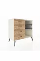 Commode Hyperion 2 étagères 4 tiroirs Pierre de lune-Anthracite/Sapin