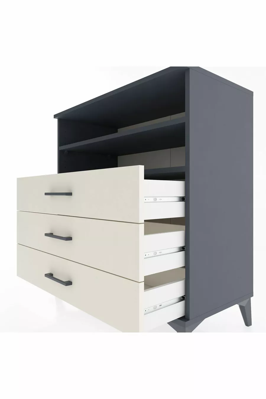 Commode Hyperion 2 étagères 3 tiroirs Anthracite-Pierre de Lune