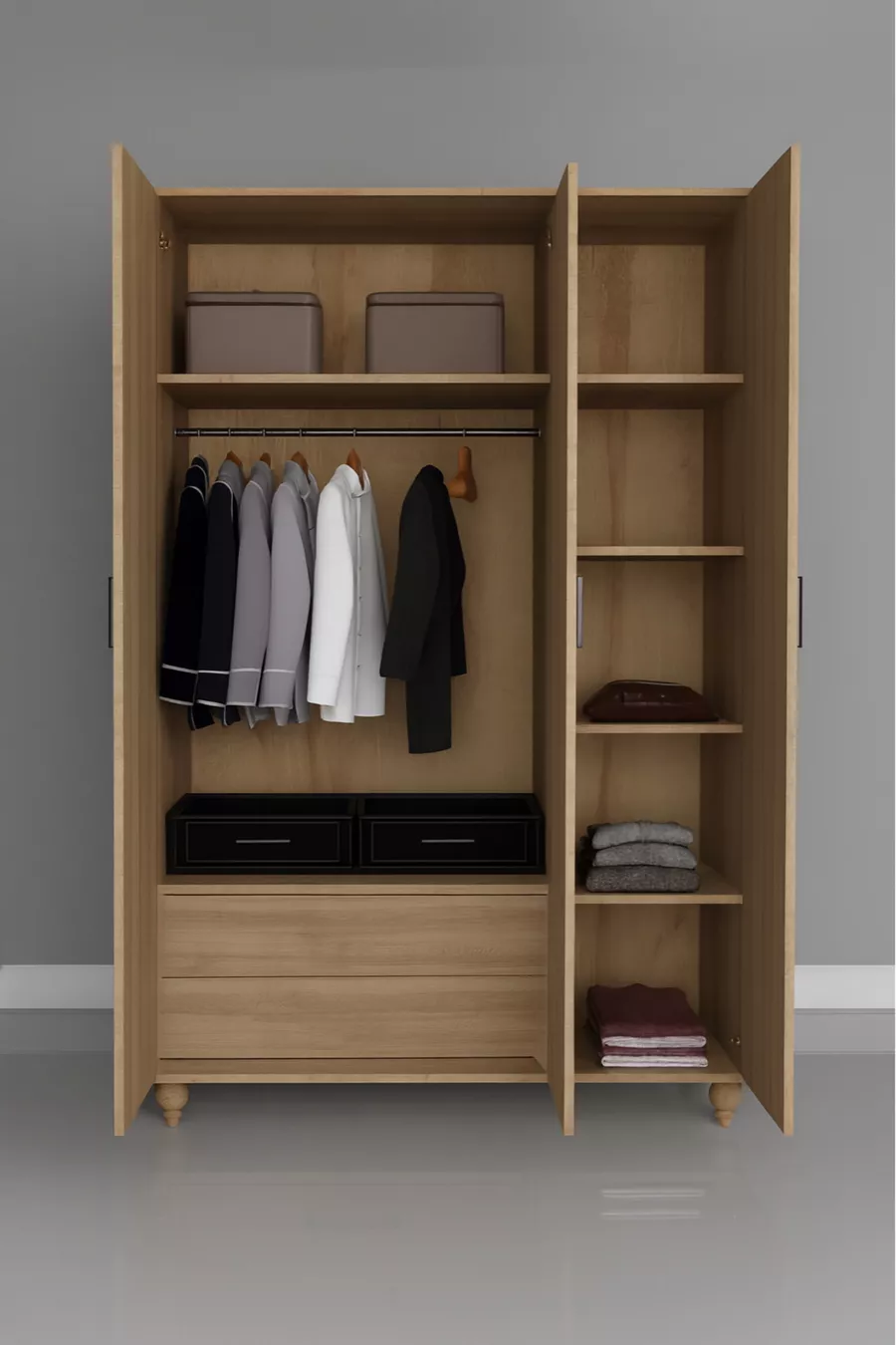 Armadio Ege con 3 Ante e Cassetti | Qualità MDF | Design Moderno | Elegante e Funzionale