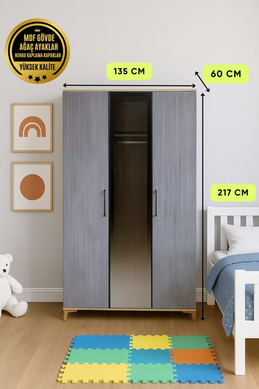 Armadio Ege con 3 Ante e Cassetti | Qualità MDF | Design Moderno | Elegante e Funzionale