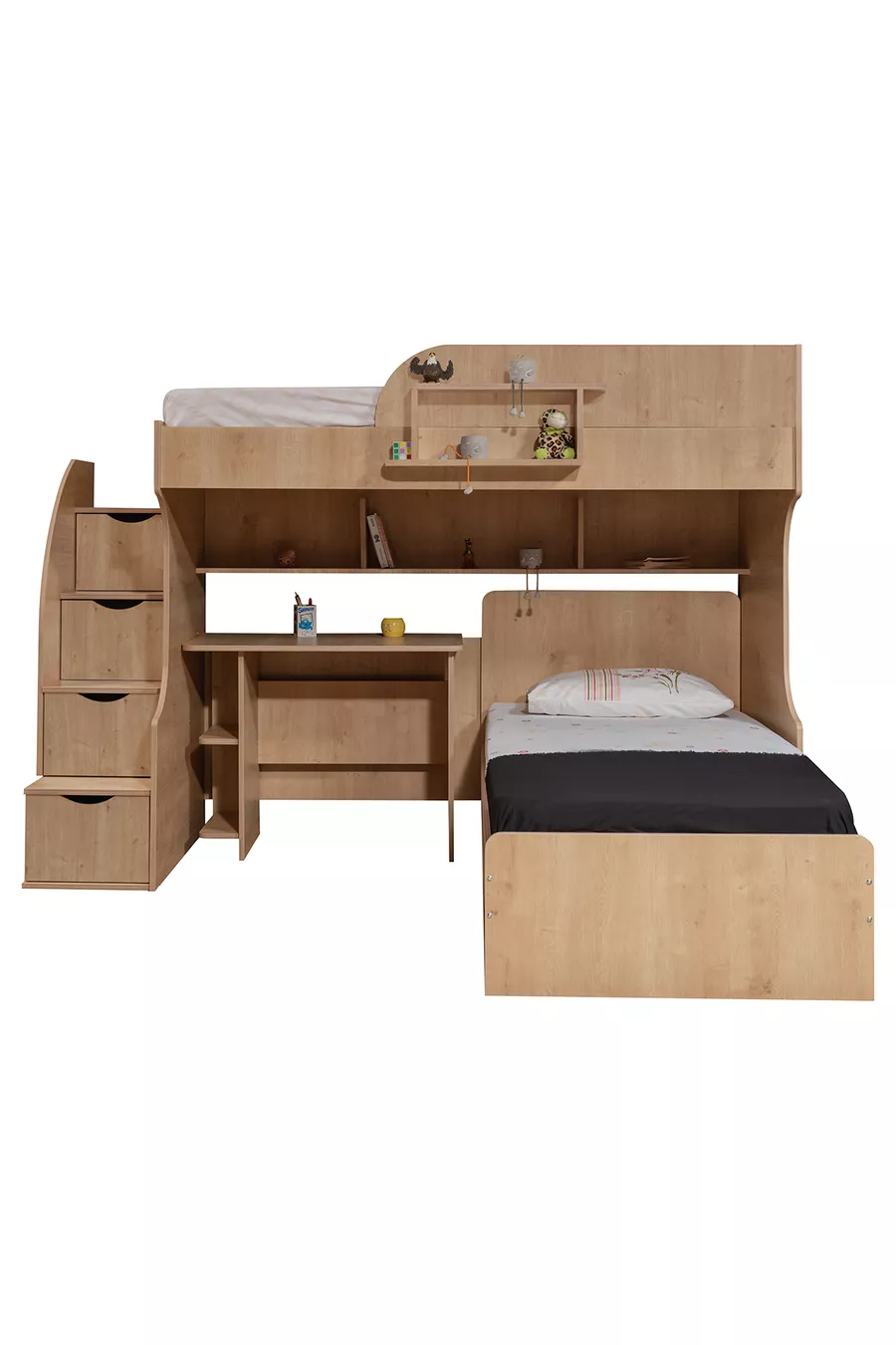 Lits superposés, lits superposés Aura avec lit, armoire à 3 portes + 2 matelas Comfort