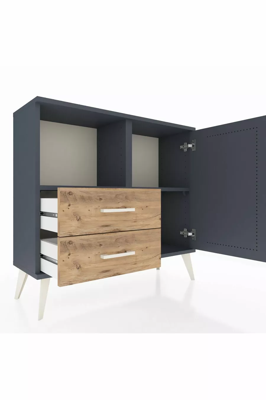 Commode Arges avec 2 étagères, 2 tiroirs et 1 porte, anthracite/anthracite pin