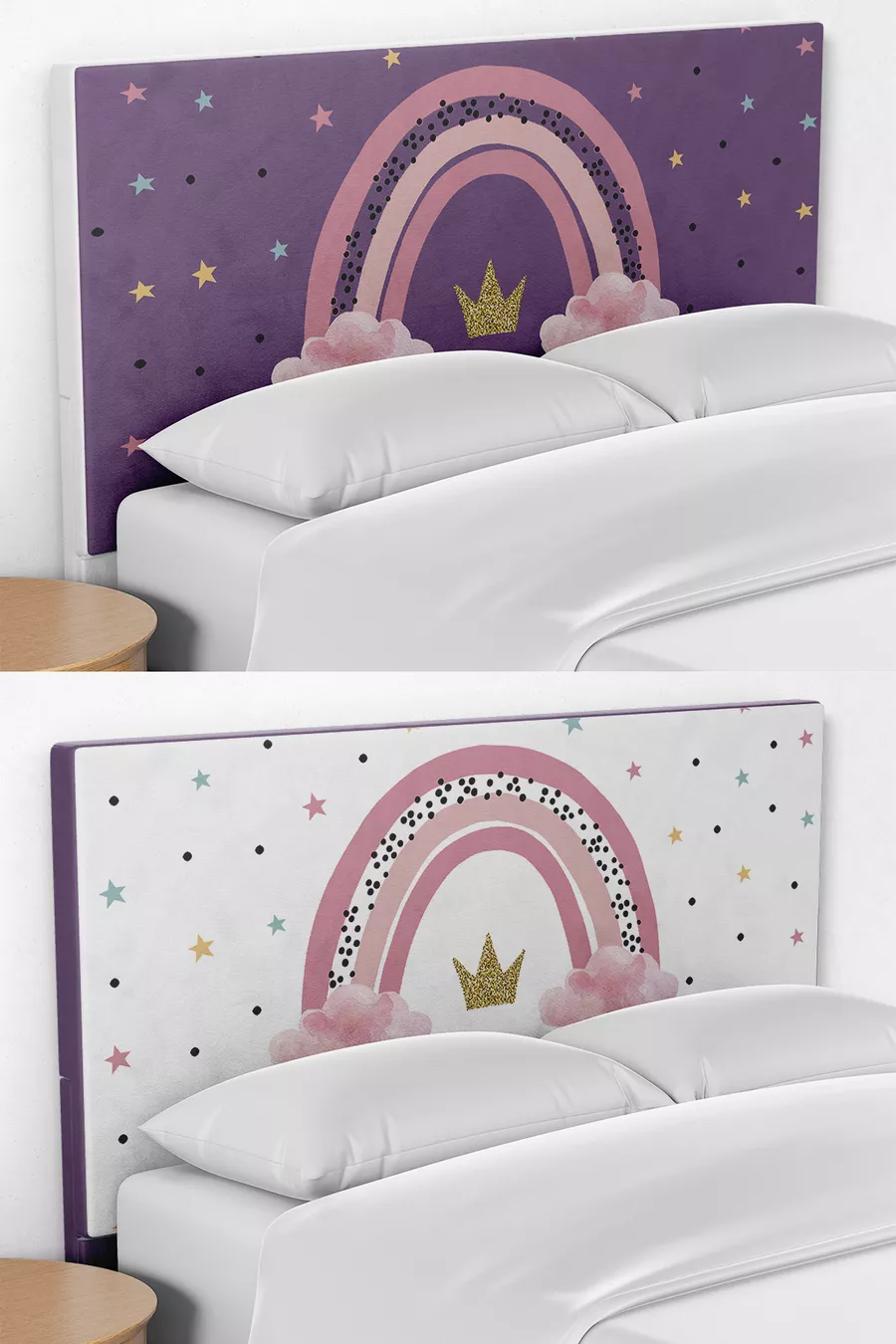 Housse de tête de lit pour enfant réversible avec motif arc-en-ciel