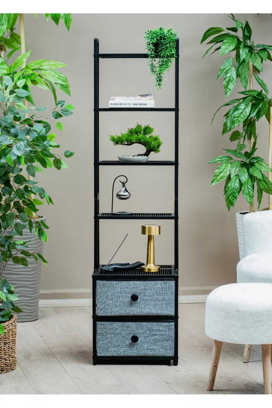 Stoffen lade 5-laags metalen kast decoratieve nachtkastje multifunctionele commode