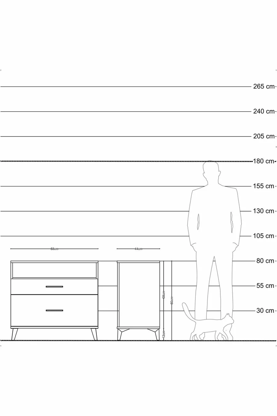 Hyperion Kommode mit einem Regal und 2 Schubladen Anthrazit-Marmor