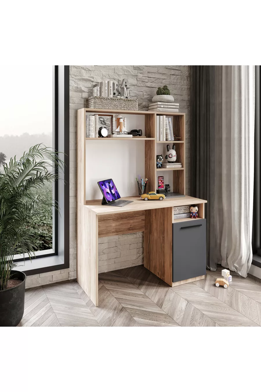Ensemble de chambre d'enfant Izmir entièrement en MDF Flora et anthracite