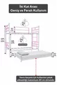 Lit superposé Koza avec tiroir pour 3 personnes, compatible avec matelas, métal rose clair