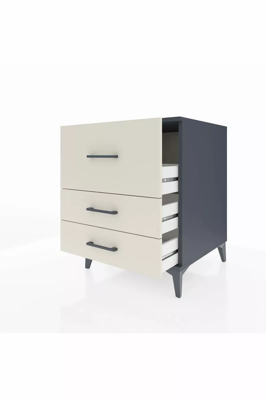 Table de chevet Kronos à 3 tiroirs Anthracite-Pierre de lune