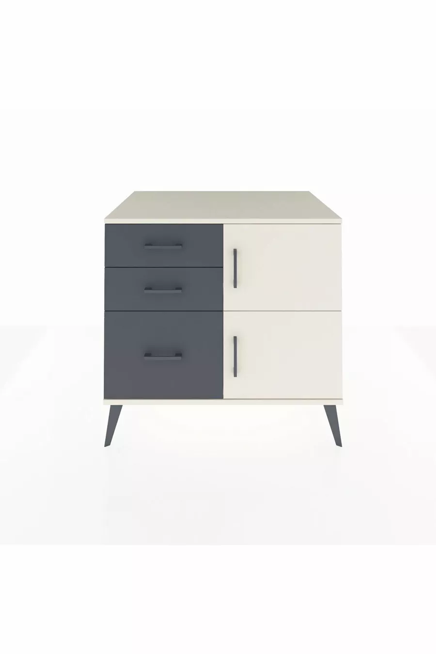 Commode Kronos à un seul étagère, 3 tiroirs, 2 portes, Albâtre/Anthracite