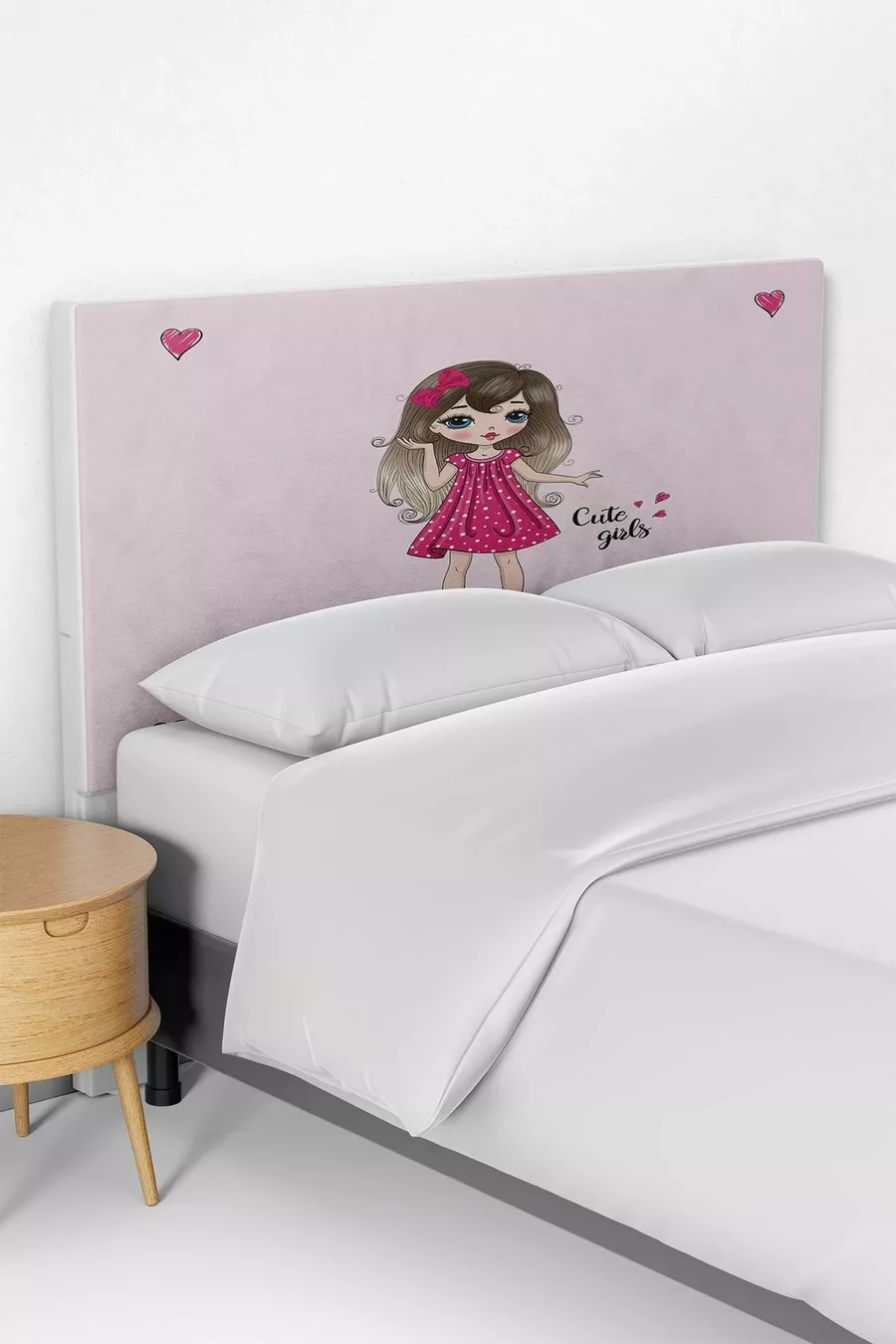 Housse de tête de lit pour lit enfant rose avec cœur