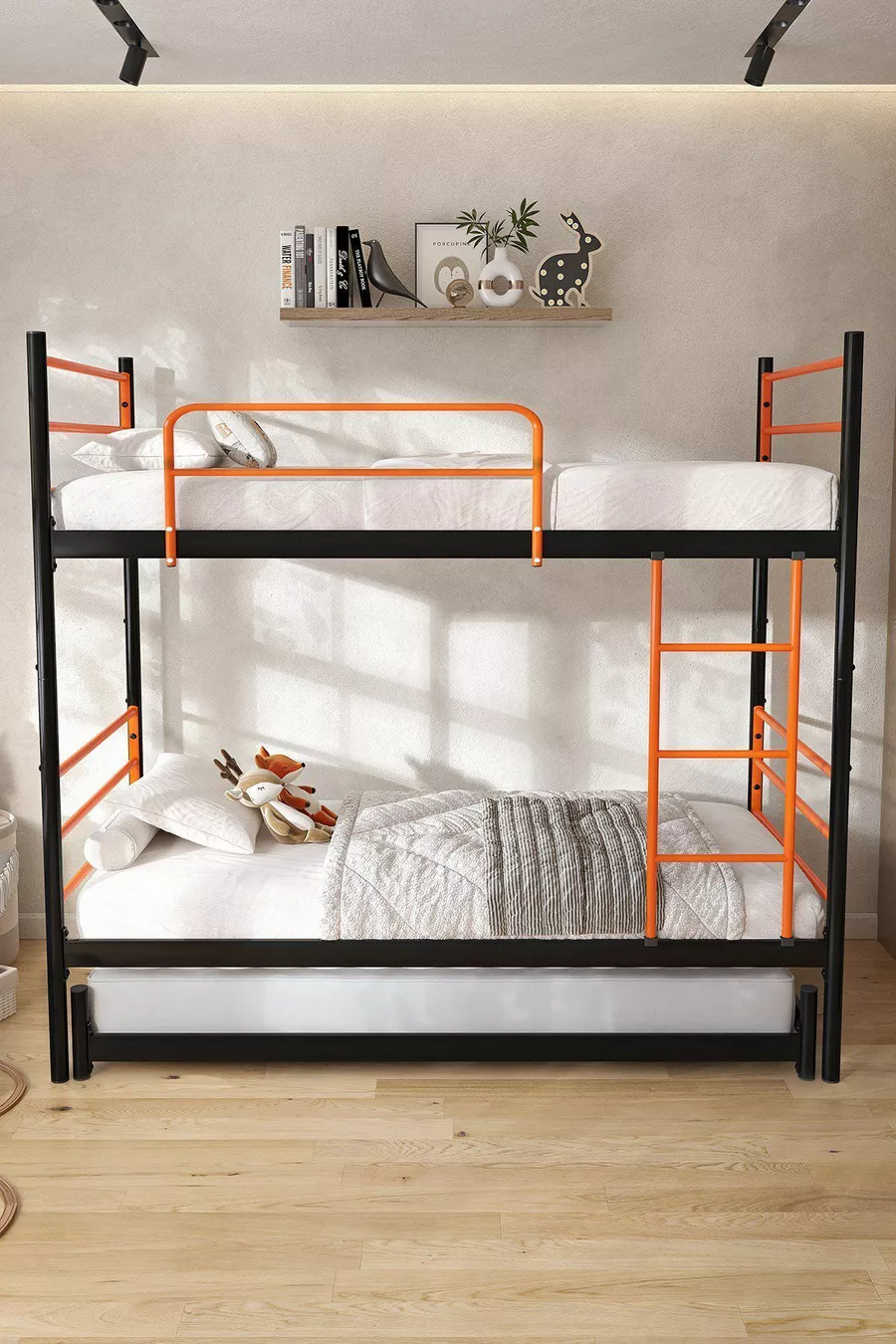 Lit superposé Trend Yavrulu Compatible avec lit 3 places Lit superposé en métal orange