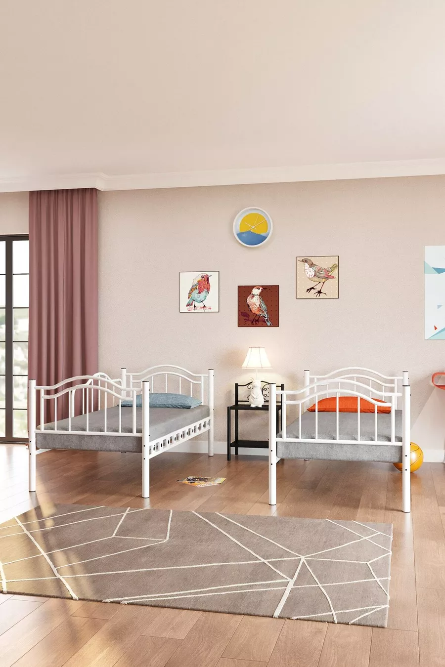 Belinay Young Children's Room Metal Bunk Bed and Bed with Mattress Size