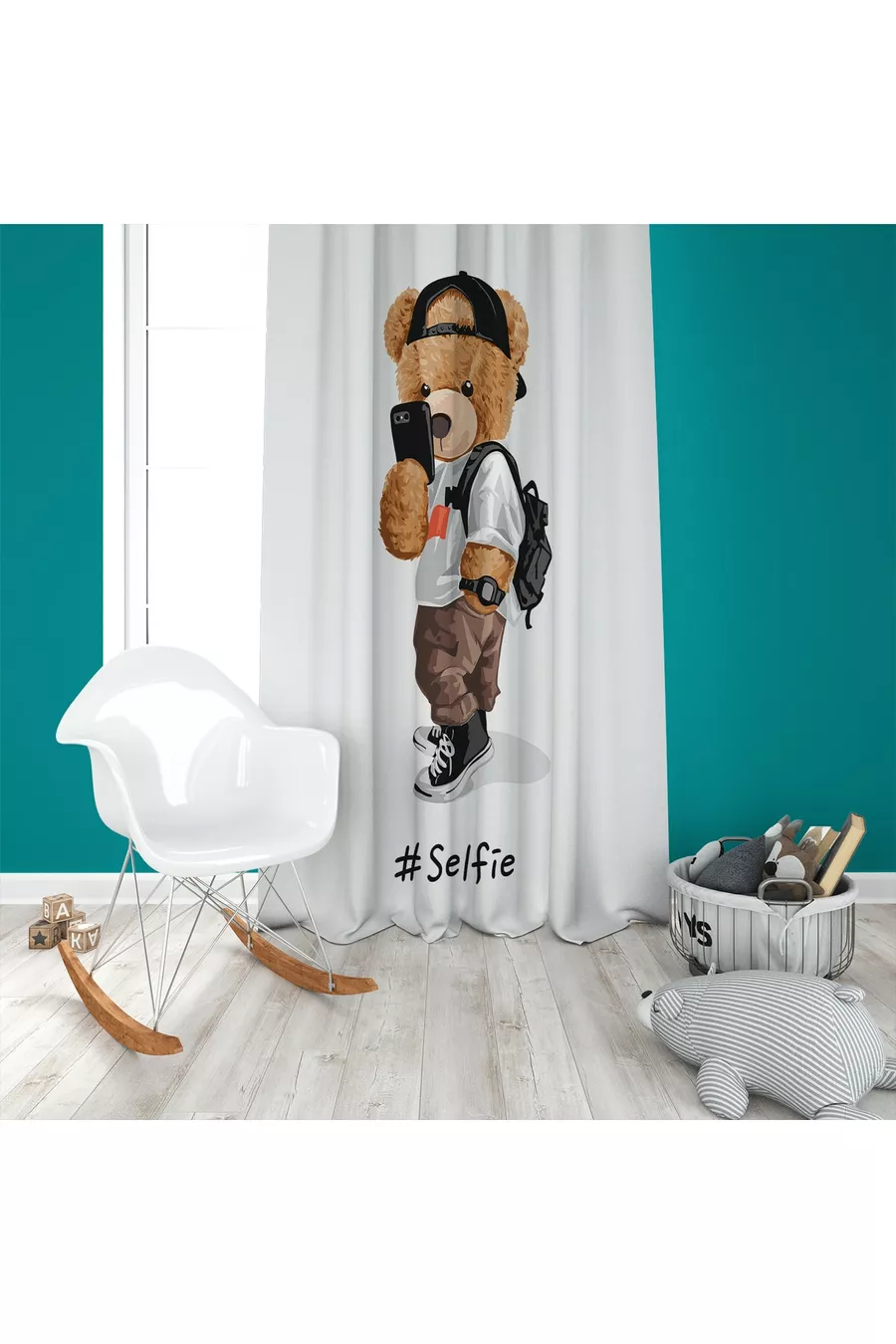 Digitale Print Teddy Kinderkamer Set (gordijn, beddengoed en kussen, tapijt)