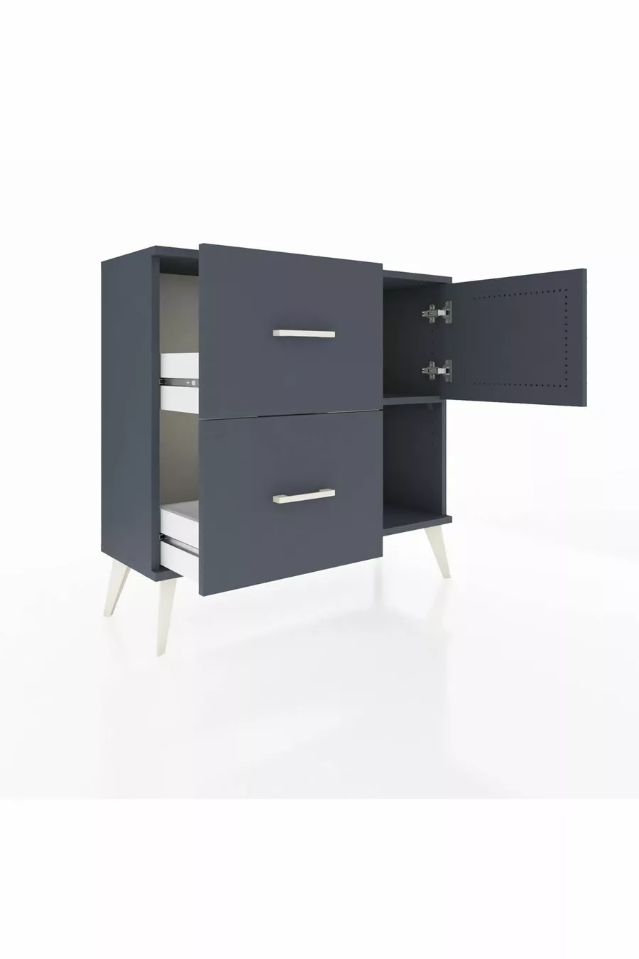 Commode Arges avec une étagère, 2 tiroirs et une porte, Anthracite-Anthracite