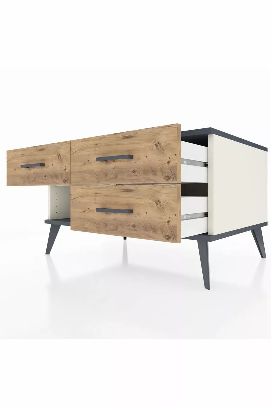 Commode Kronos 3 tiroirs Pierre de Lune-Anthracite/Pin