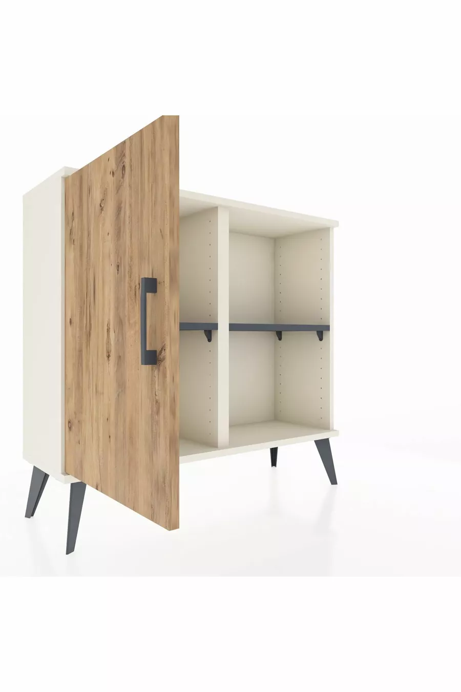 Commode Arges à 2 étagères avec une porte, Aigue-marine/Pin/Anthracite