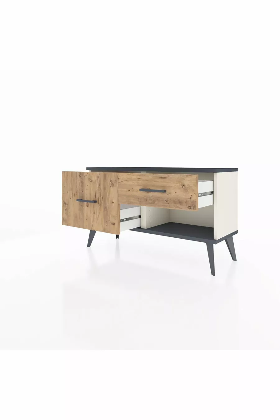 Commode Arges 2 tiroirs Pierre d'Agate-Anthracite/Pin