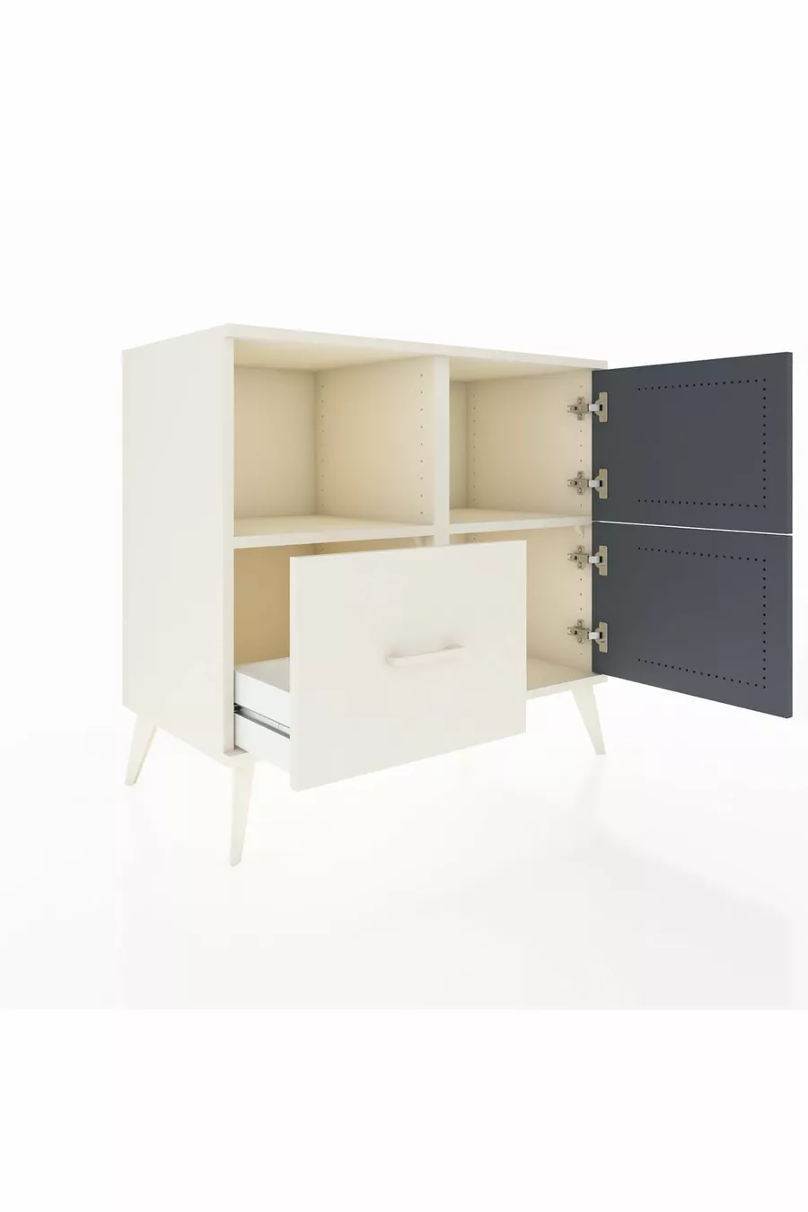 Commode Hyperion avec 2 étagères, 1 tiroir et 2 portes, couleur Pierre de lune-Anthracite/Pierre de lune