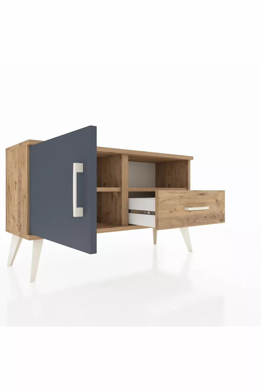 Commode Arges avec 2 étagères, 1 tiroir et 1 porte, Pin-Anthracite/Pin