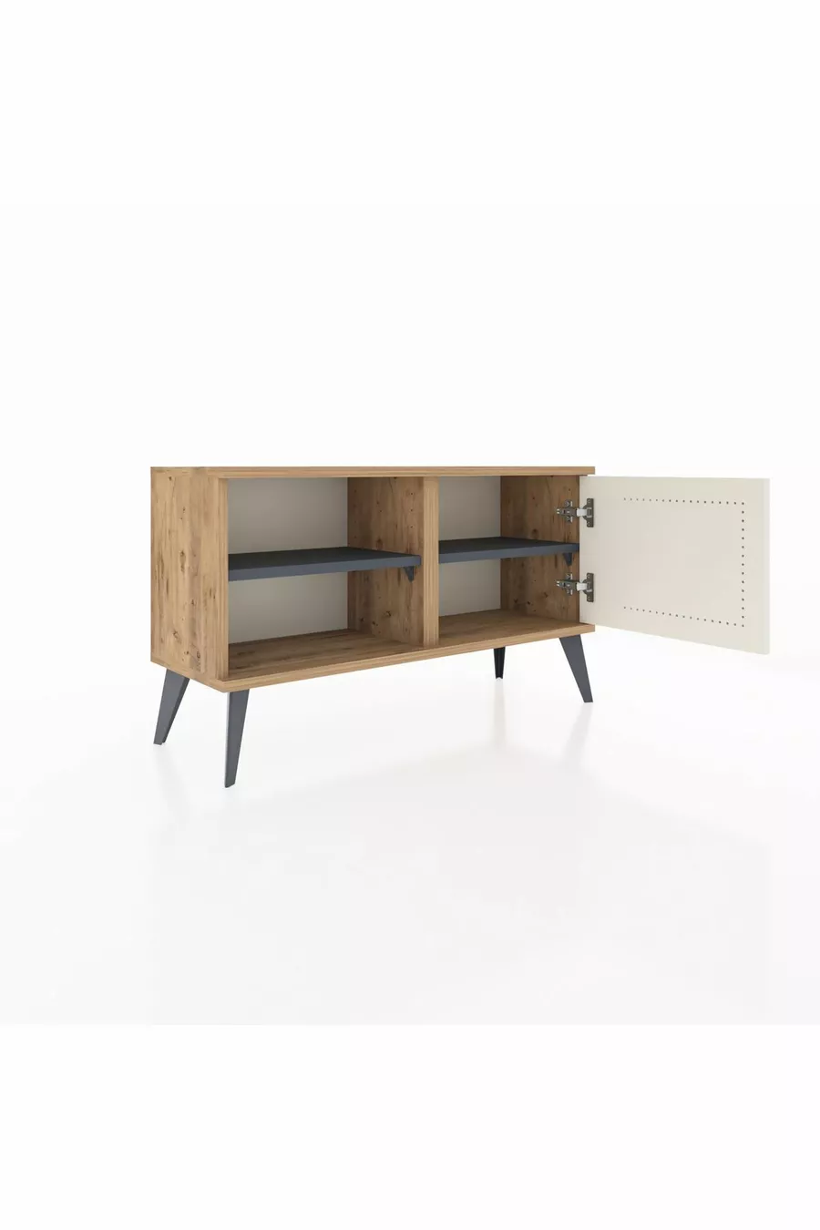 Commode Arges avec 2 étagères et 1 porte en pin - Gris anthracite