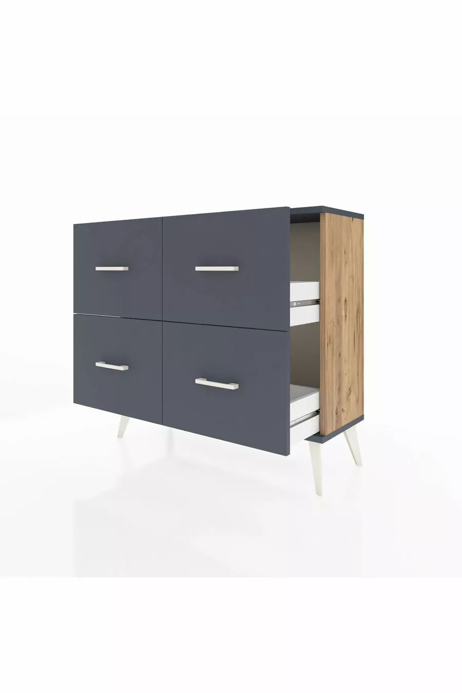 Commode Arges 4 tiroirs Pin-Anthracite