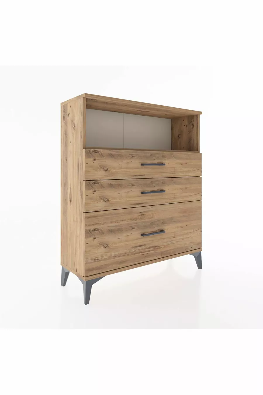Commode Arges à un seul étagère et 3 tiroirs en pin-pin