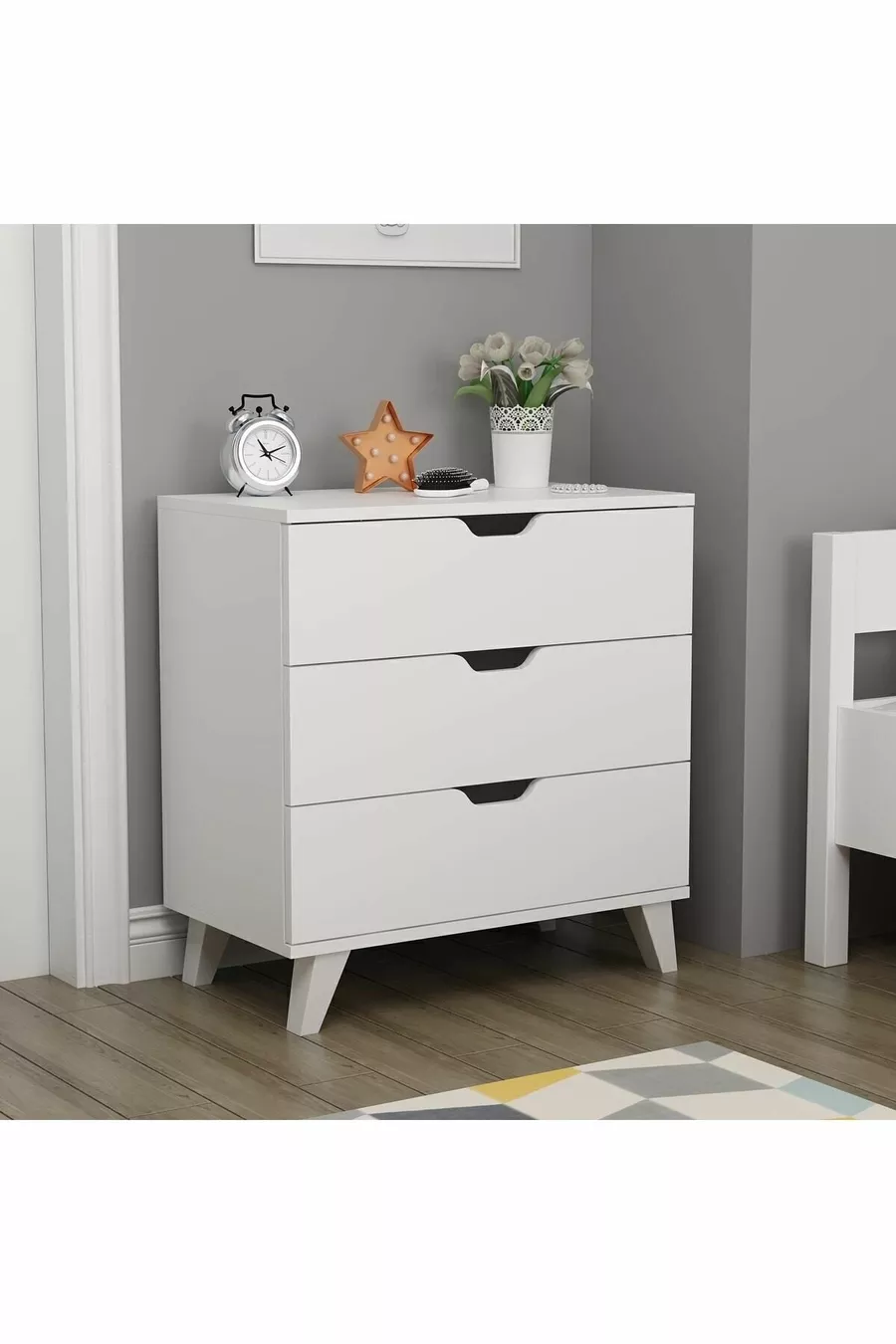 Commode Valencia à 3 tiroirs, blanche.
