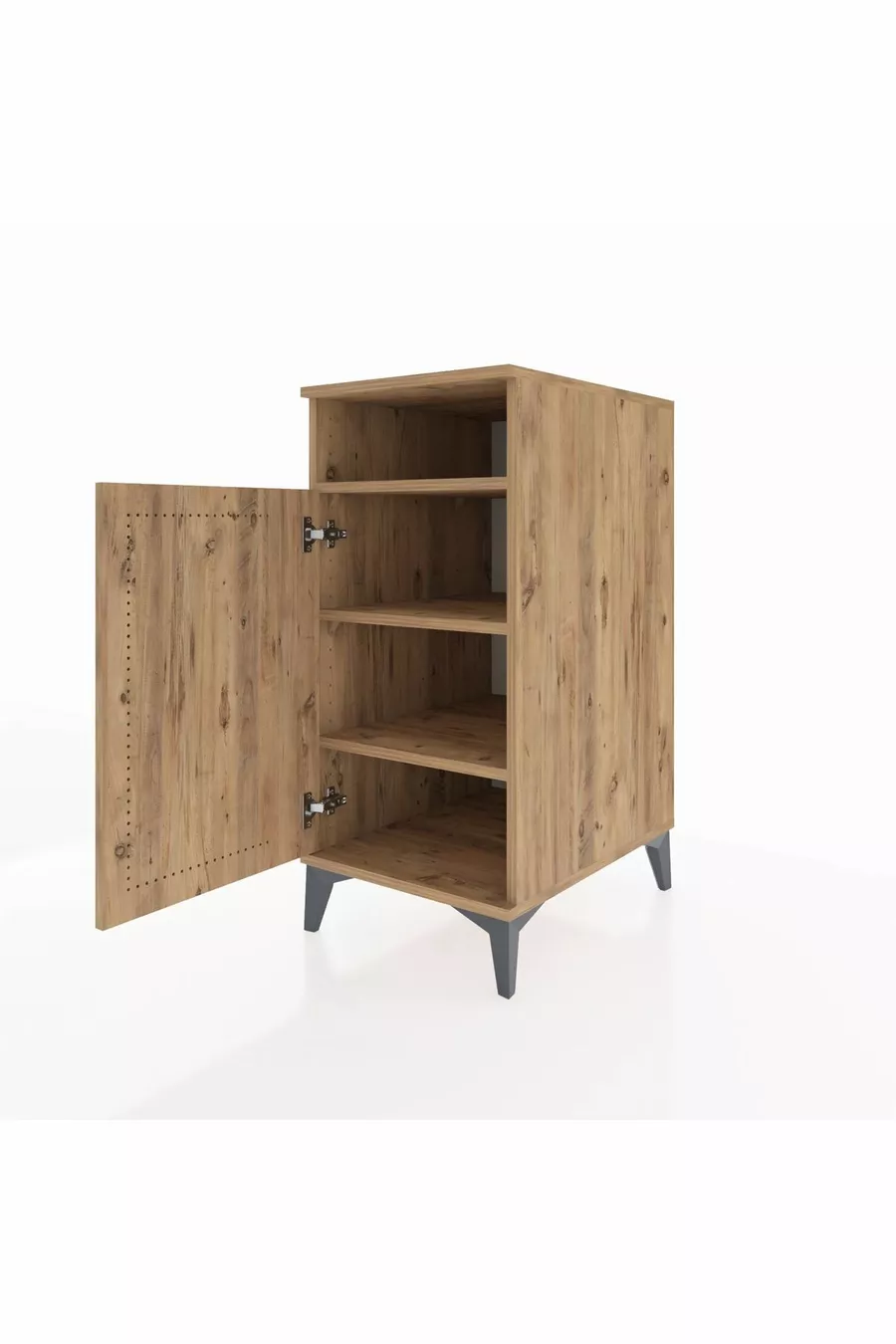 Table de chevet Kronos à 3 étagères avec 1 porte, pin-pin