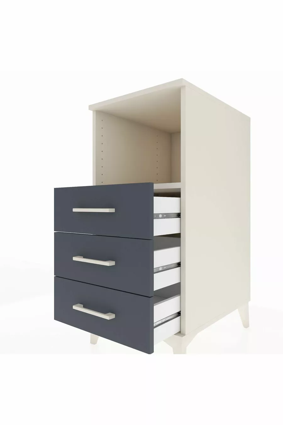 Table de chevet Kronos avec une étagère et 3 tiroirs, Albâtre-Anthracite