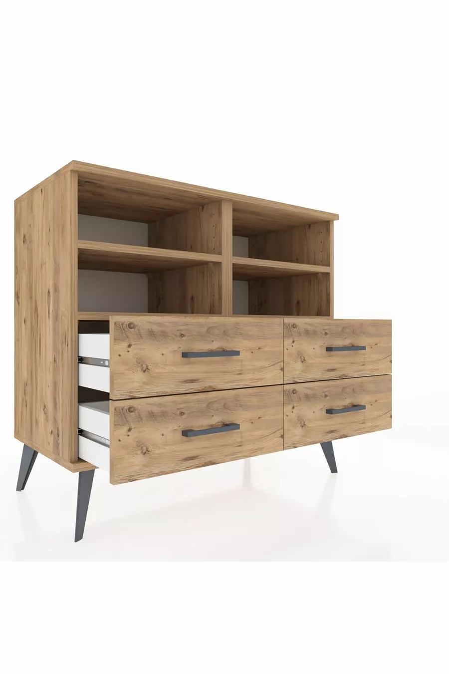 Commode Hyperion 4 étagères 4 tiroirs Pin-Pin