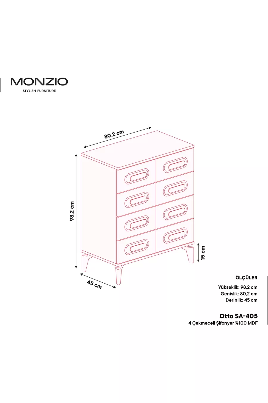 Commode Otto à 4 tiroirs % MDF