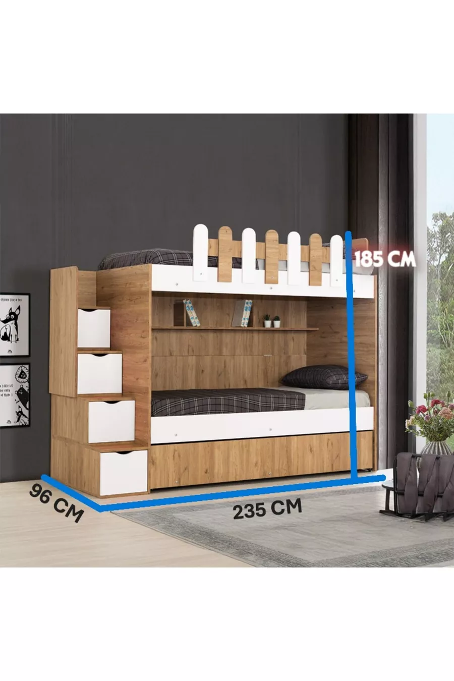 LETTI A CASTELLO CON LETTINO PER BAMBINI EVİMŞAH NOCE / BIANCO * SET DA 3
