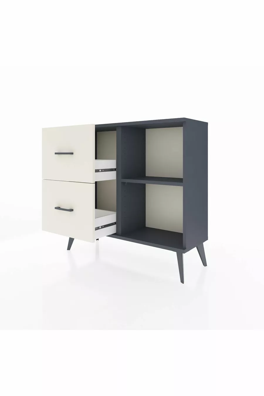 Commode Arges à une étagère et 2 tiroirs Anthracite-Anthracite/Gris pierre