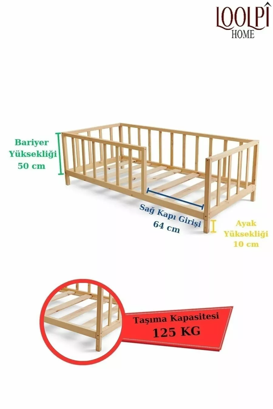 – Unisex Montessori Bebek Ve Çocuk Karyolası Doğal Ahşap Yatak