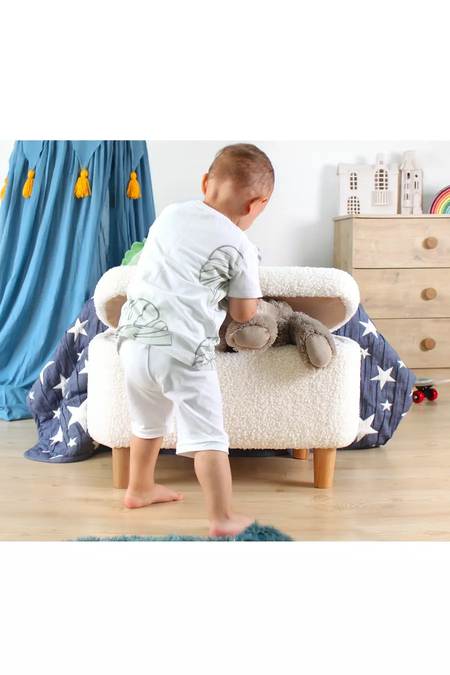 Pouf pour enfant Yomme avec rangement - blanc Teddy