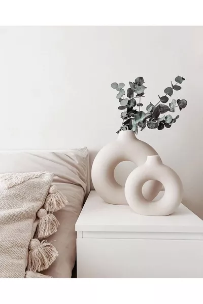 Bohemian Ring Vase Set (LARGE CM, SMALL CM) Decorative, Gift, Raw White