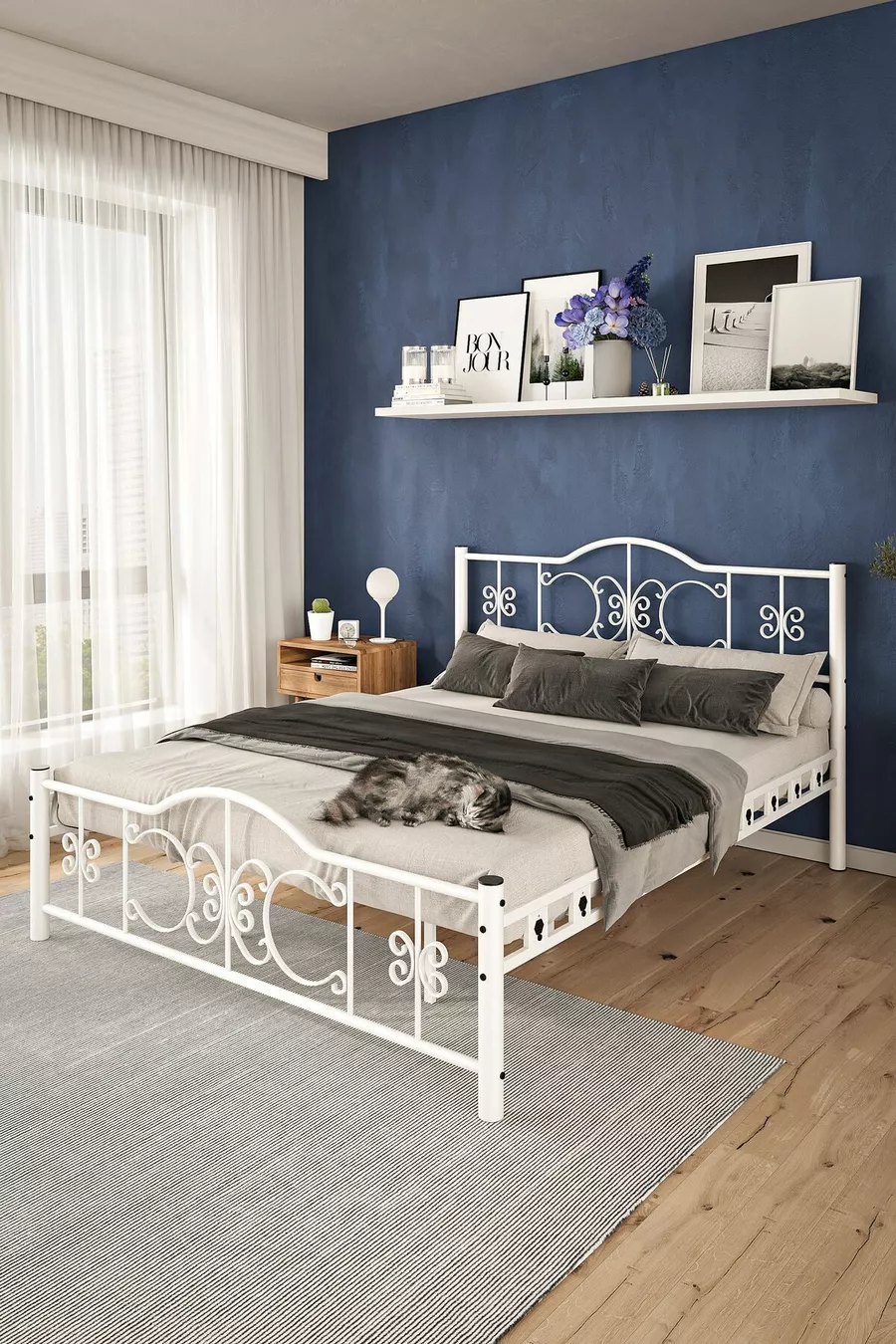 Pero Double Bed Wrought Iron Metal Bed White
