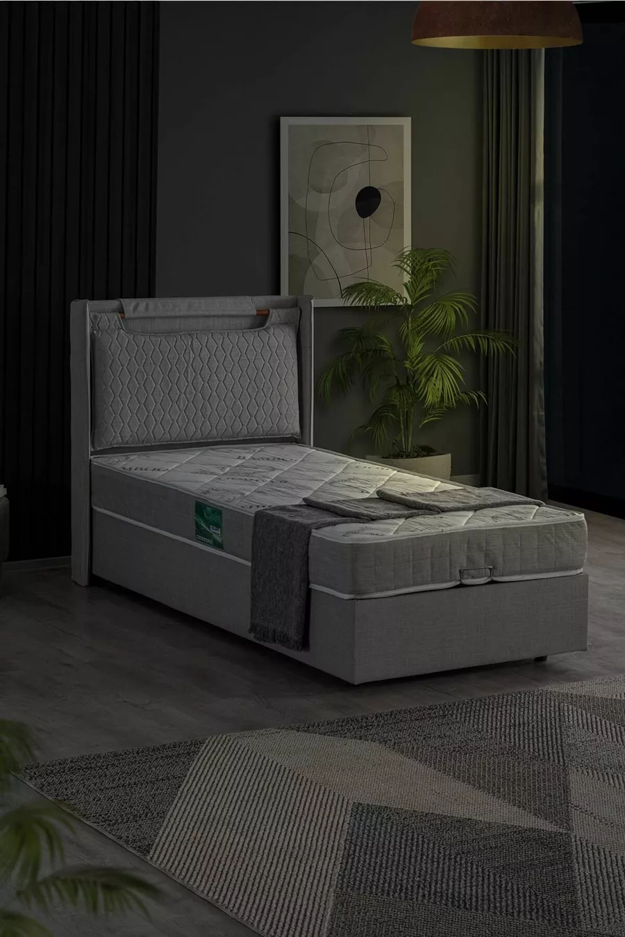 Ensemble Double Zagreb, Ensemble Tête de Lit pour Lit Simple, Gris Clair