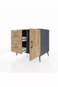 Commode Kronos avec une étagère, 2 tiroirs et une porte, Anthracite-Pin
