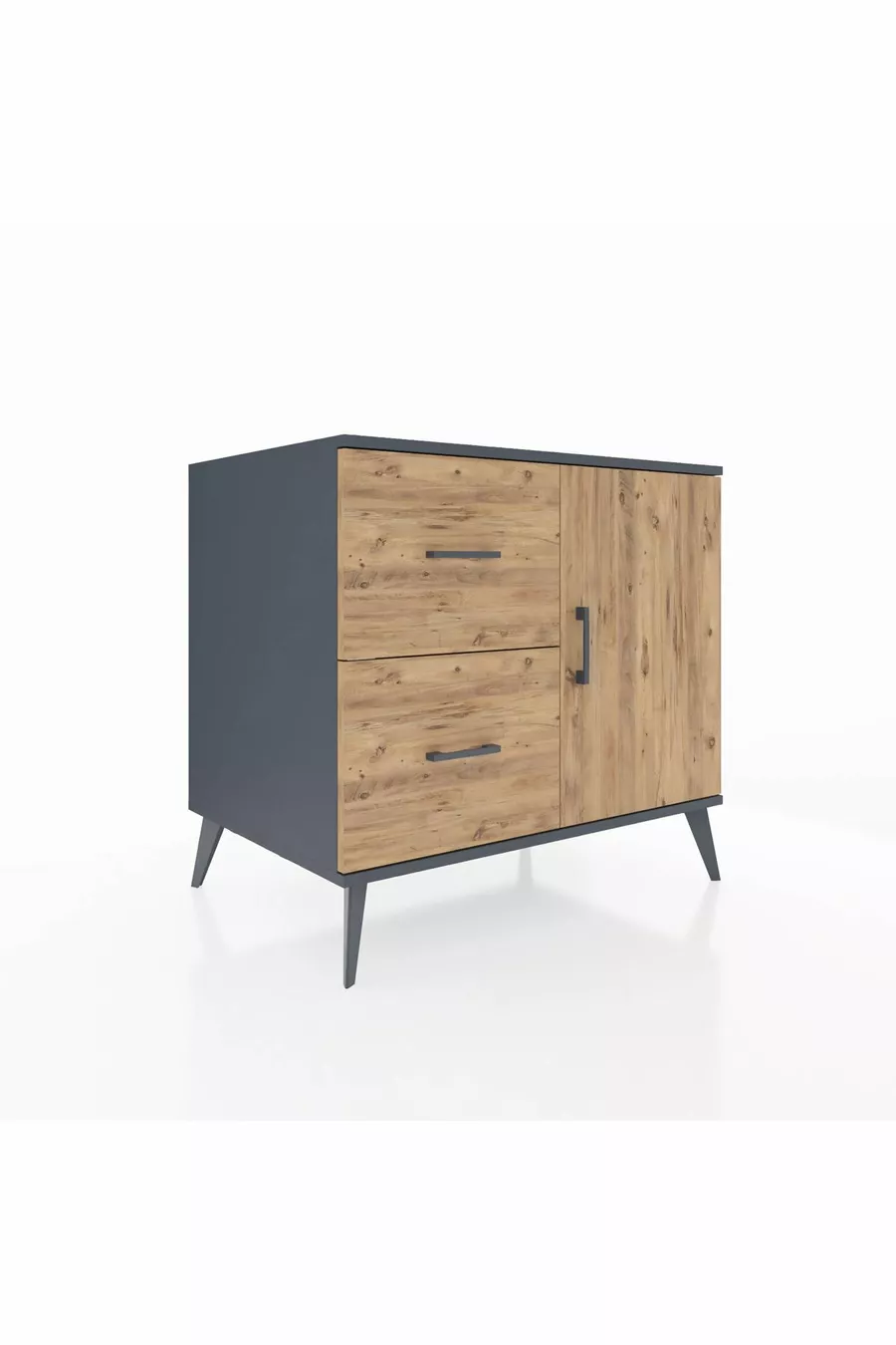 Commode Kronos avec une étagère, 2 tiroirs et une porte, Anthracite-Pin