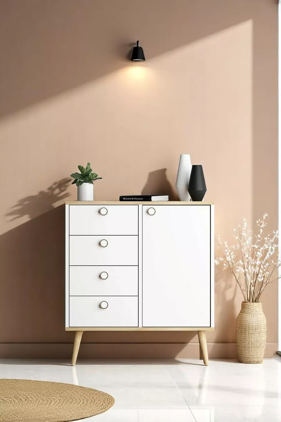 Commode Time / Armoire Multifonction / Commode à Tiroirs / Commode avec Porte / Commode à 4 Tiroirs